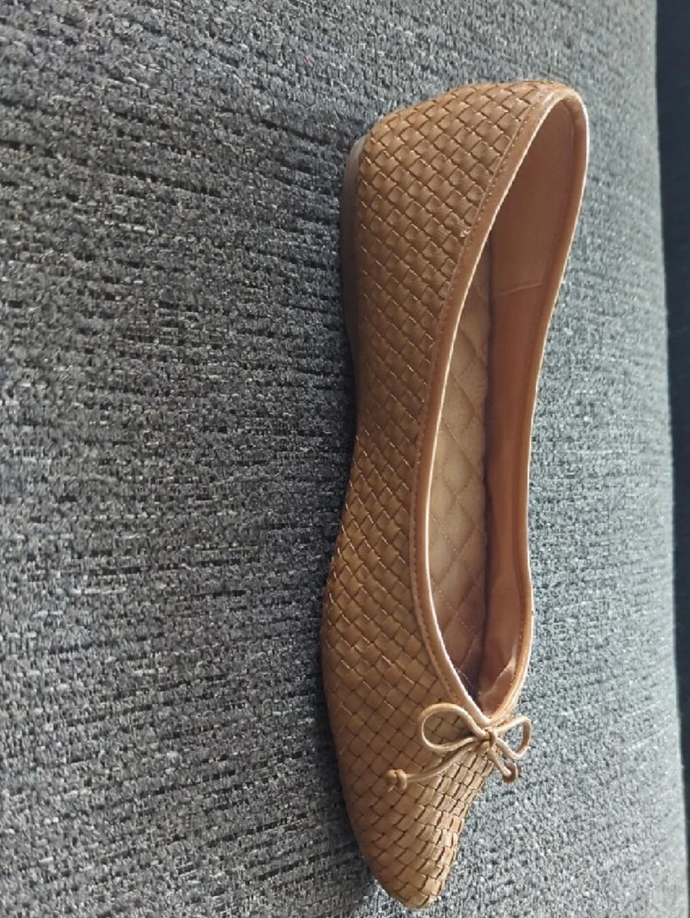 Birdies Tan Woven Pointed-Toe Flats with Bow - Picture 2 of 8